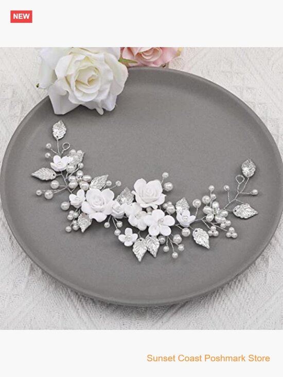 Flower Bride Wedding Hair Vine Pearl Bridal Headpiece Rhinestone Headband main image 4